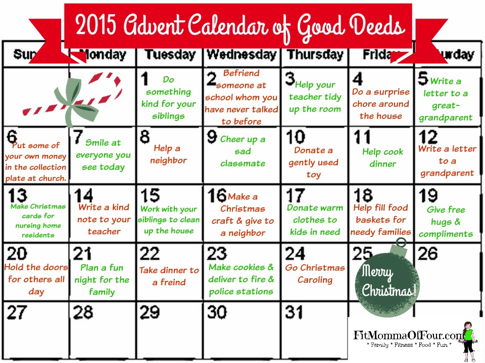 Fit Momma of Four Advent Calendar of Good Deeds