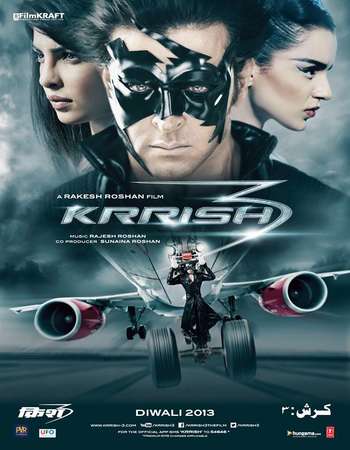 Poster Of Krrish 3 2013 Hindi 550MB BRRip 720p ESubs HEVC Watch Online Free Download downloadhub.in