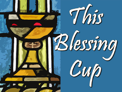 Chalice represented in stained glass, blue background.    Chorus:  This blessing cup is our communion In the Blood of Christ Each time you drink this cup You proclaim His death until He comes.  1 How can I repay the Lord for His goodness to me The cup of salvation I will raise And call on His name. 2 Father please hear my preayer May this chalice pass by But if you want that I should drink Your will be done.   3 To you I give my heart, You are father to me And I will live within your house Strong in your love.