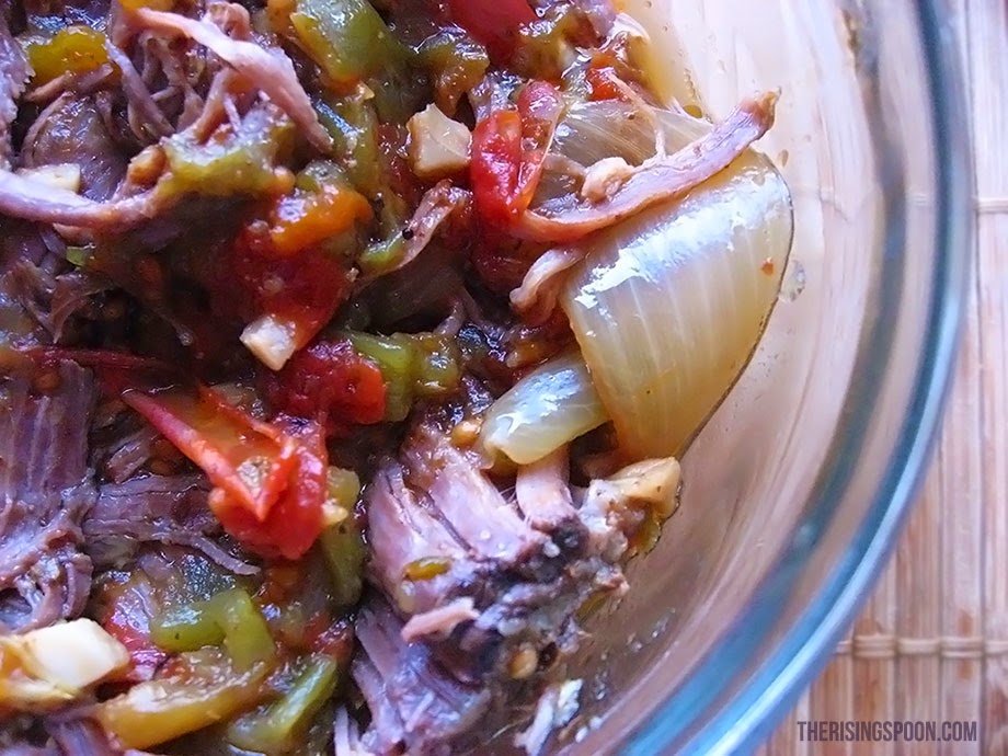 Slow Cooked Beef Pot Roast with Tomatoes and Green Chiles shredded