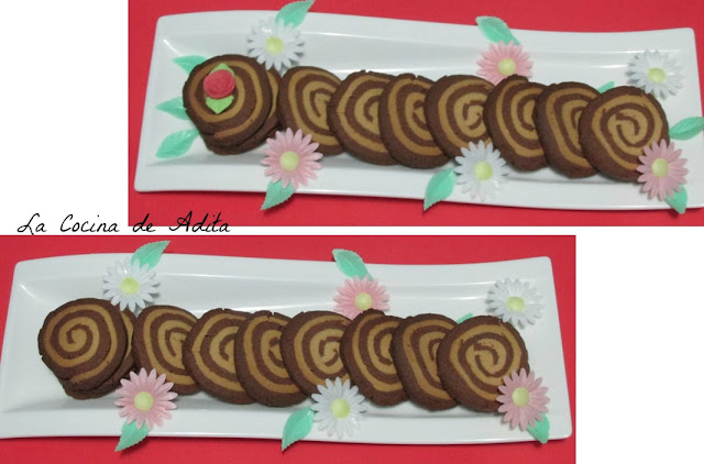 Galletas en forma de espiral, de chocolate y vainilla