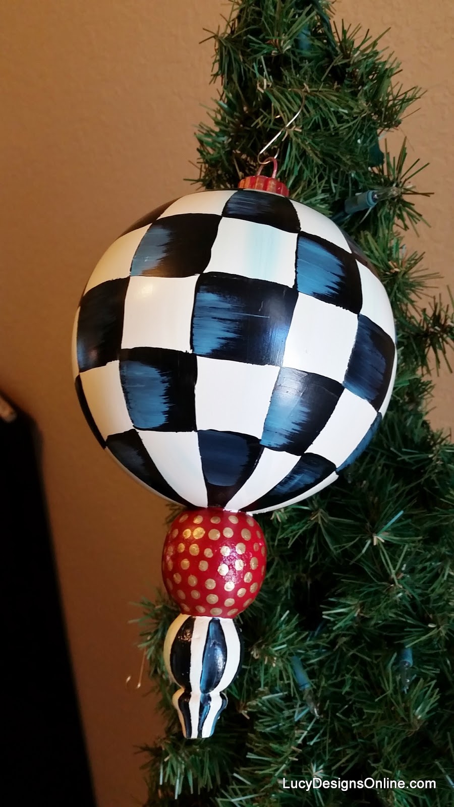 Hand Painted Christmas Ornaments Black and White Checks, Stripes