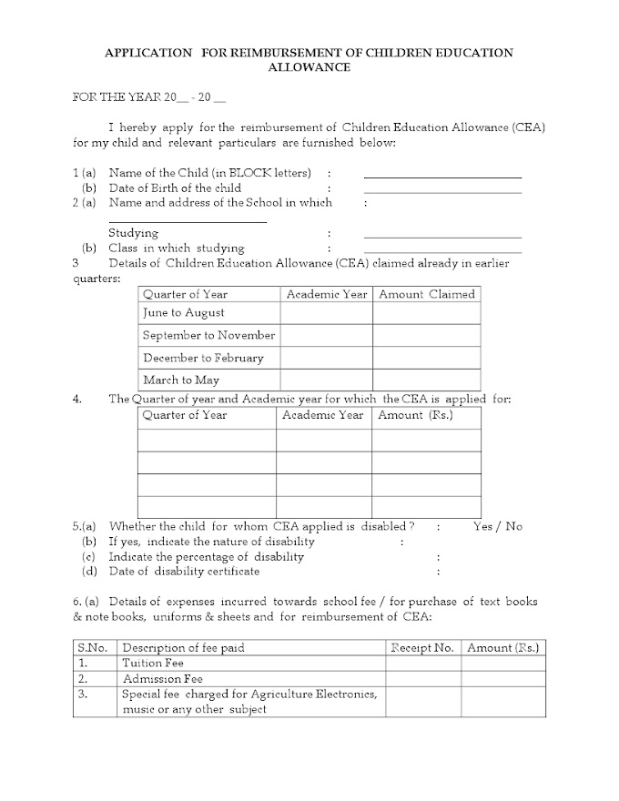 APPLICATION FOR REIMBURSEMENT OF CHILDREN EDUCATION ALLOWANCE