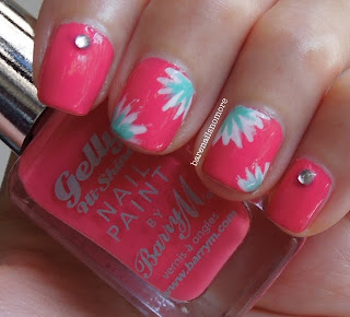 Barry M Grapefruit with rhinestones and simple nail art