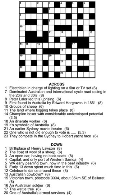 Anzac Day Crossword Puzzles with Answers