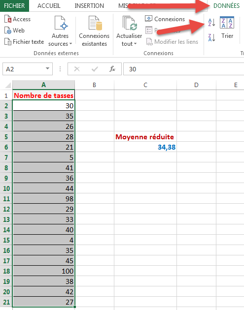 Bouton Tri sous l'onglet Données Bouton Tri sous l'onglet Données
