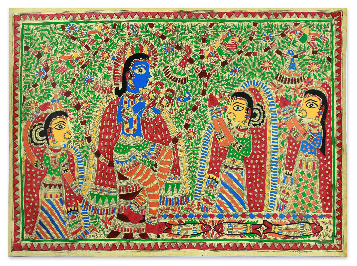 Мадхубани живопись Кришна