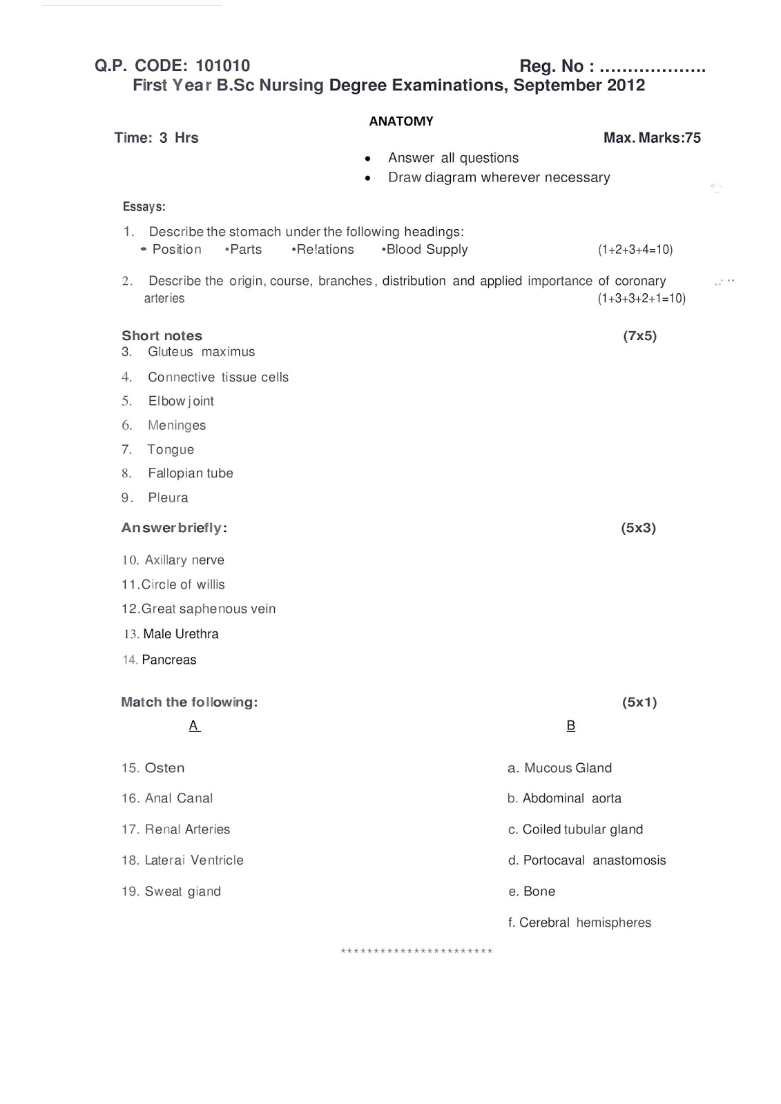 KUHS PREVIOUS QUESTION PAPER ANATOMY