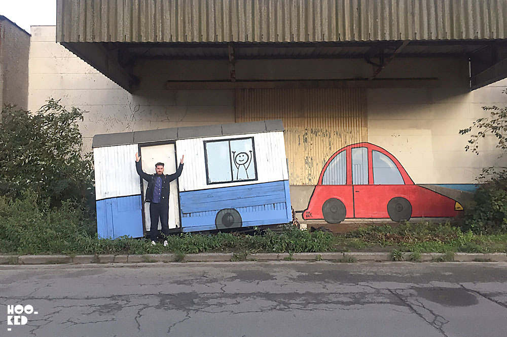 Ghent Street Art by French Street Artist OAKOAK with Mark RIgney in front of the work.