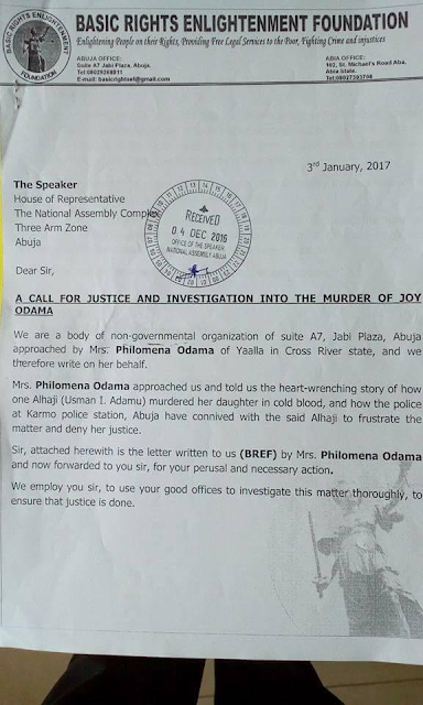 Mother petitions Saraki, IGP, Dogara, over the alleged murder of her daughter by an Alhaji in Abuja, demands justice