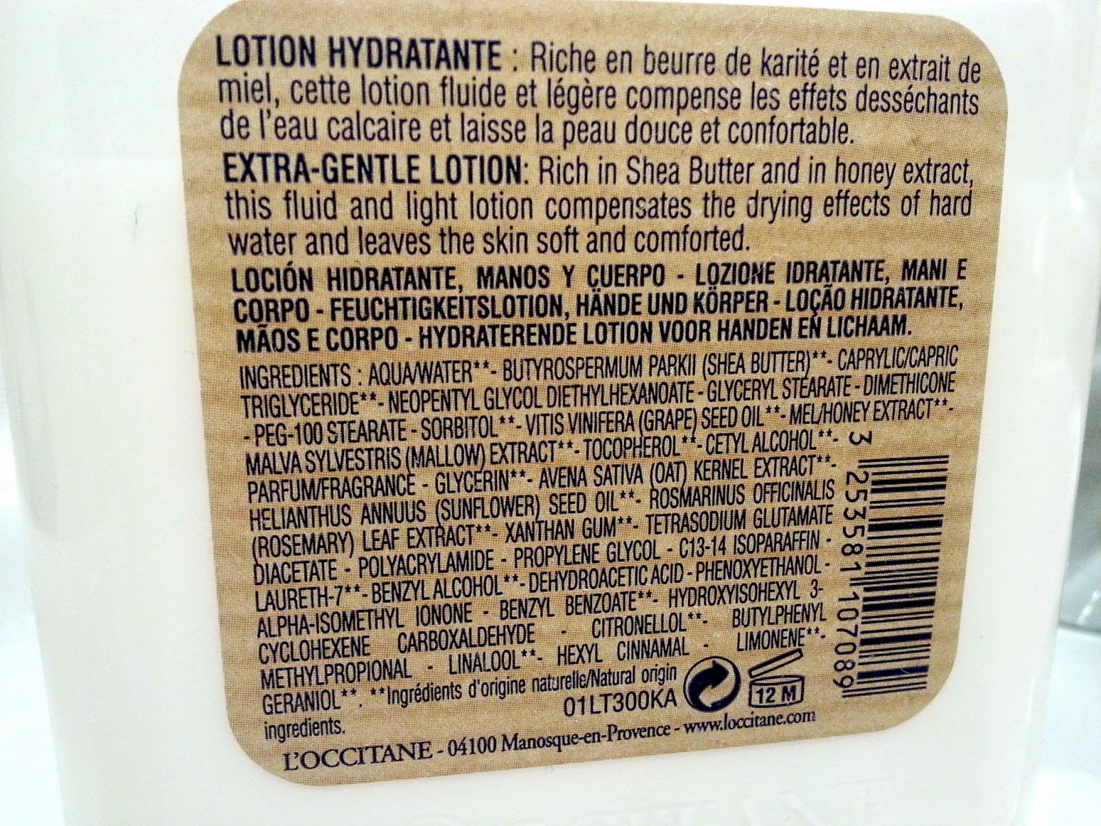 L'Occitane Extra Gentle Shea Butter Lotion For Hands & Body Review Ingredients