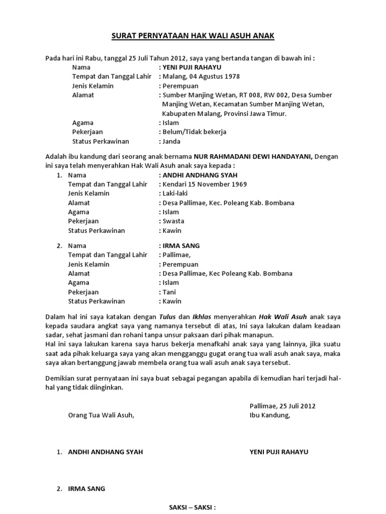 Contoh Surat Adopsi Anak Contoh Surat