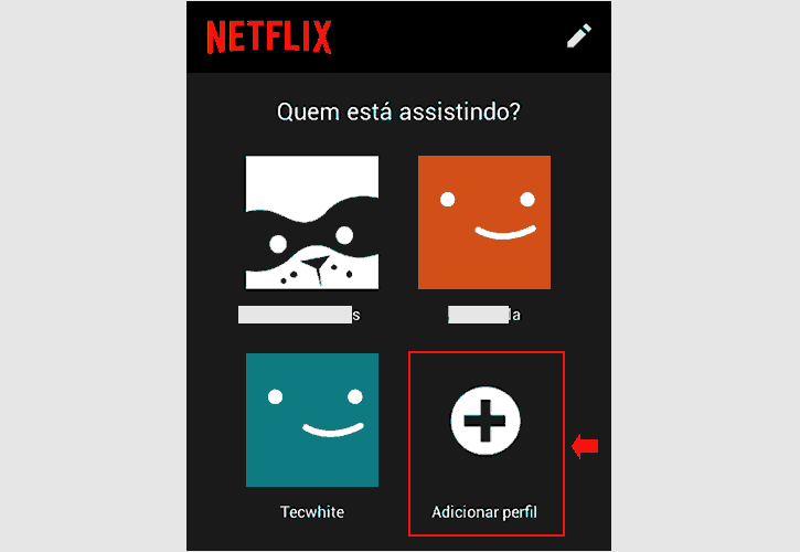 Criando novo usuário no aplicativo Netflix