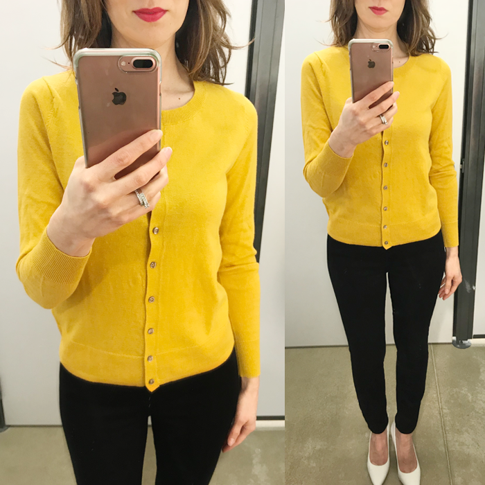 mustard top and black jeans