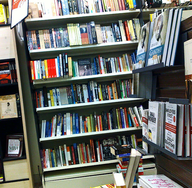 books on shelves at bookshop