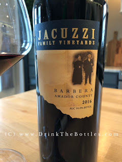 2016 Jacuzzi Family Vineyards Amador County Barbera Label