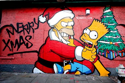 Das Mural des Tages - word on the street - Santa Homer würgt Bart ( 1 Pics - 1 Video )