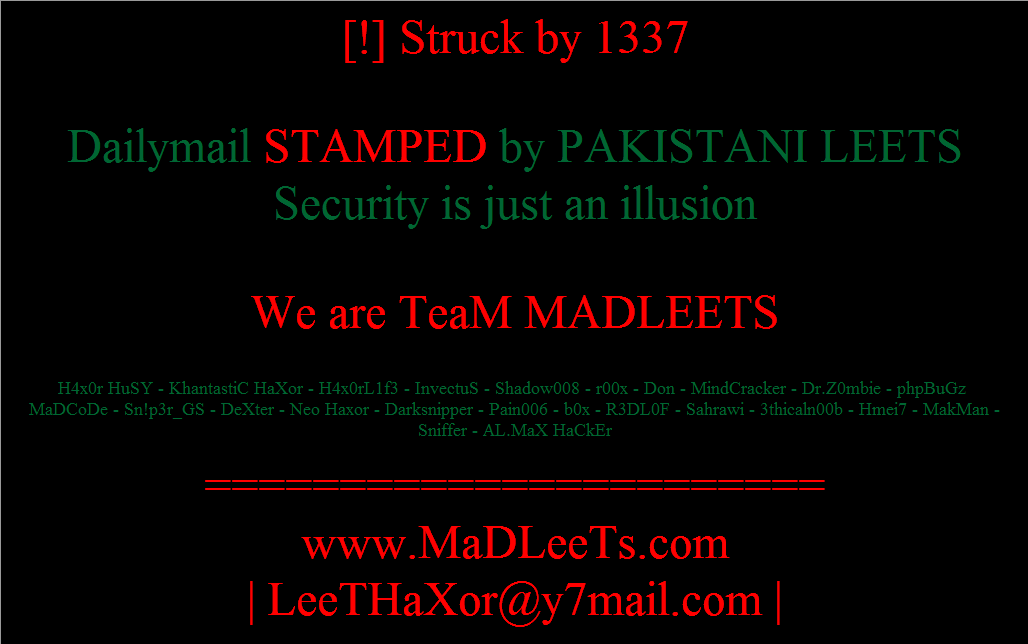Daily Mail got Hacked By Leet, Daily Mail got Hacked, hacked by 1337, hacked by Leet, hacked by madleets, hacking high profiled sites, information security experts, ethical hacker, cyber security expert