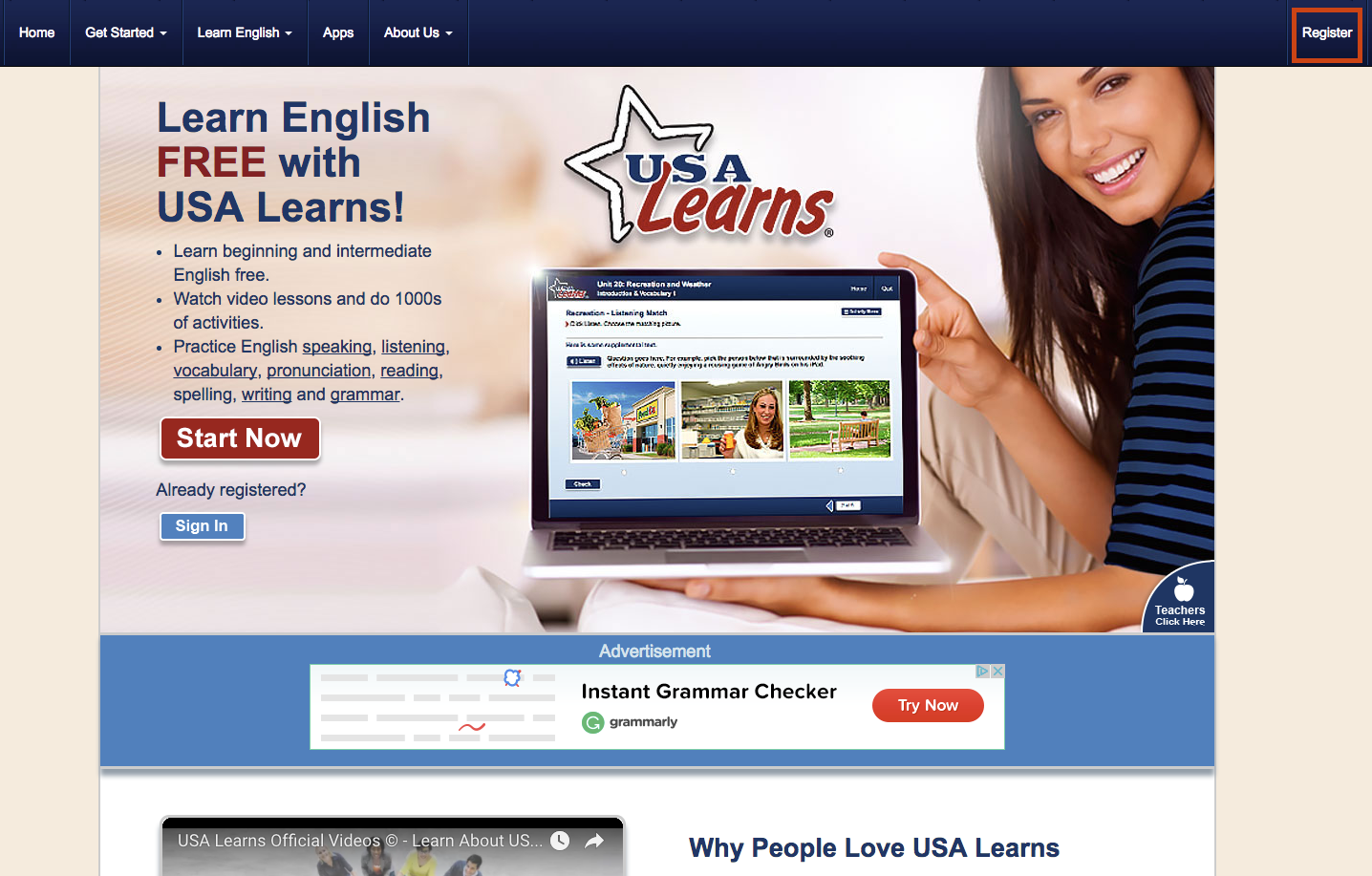 Сайт USALEARNS. Learn English. Сайт english com