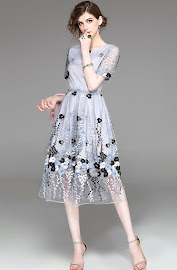 2018 Short Sleeve Flowery Lace Dress