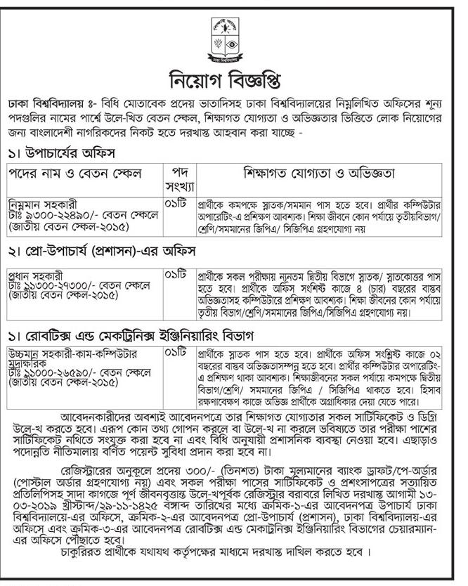 University of Dhaka Job Circular 2019