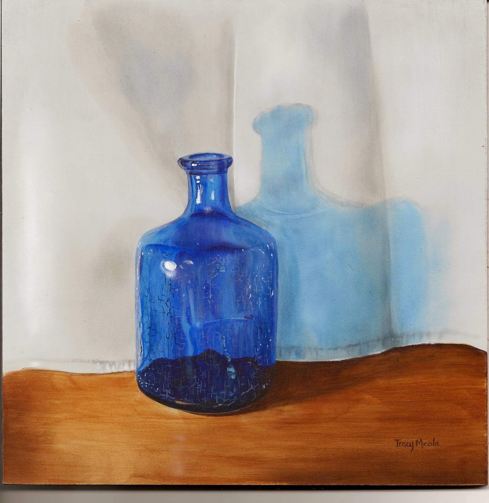 Still Life Crackled Blue Bottle Daily Painting