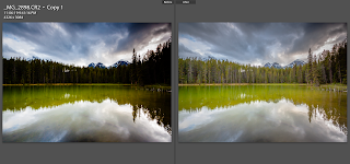 Before and After in Adobe Lightroom showing capabilities of RAW editing to achieve excellent edited photos by Chris Gardiner Photography www.cgardiner.ca in Banff National Park, Canada