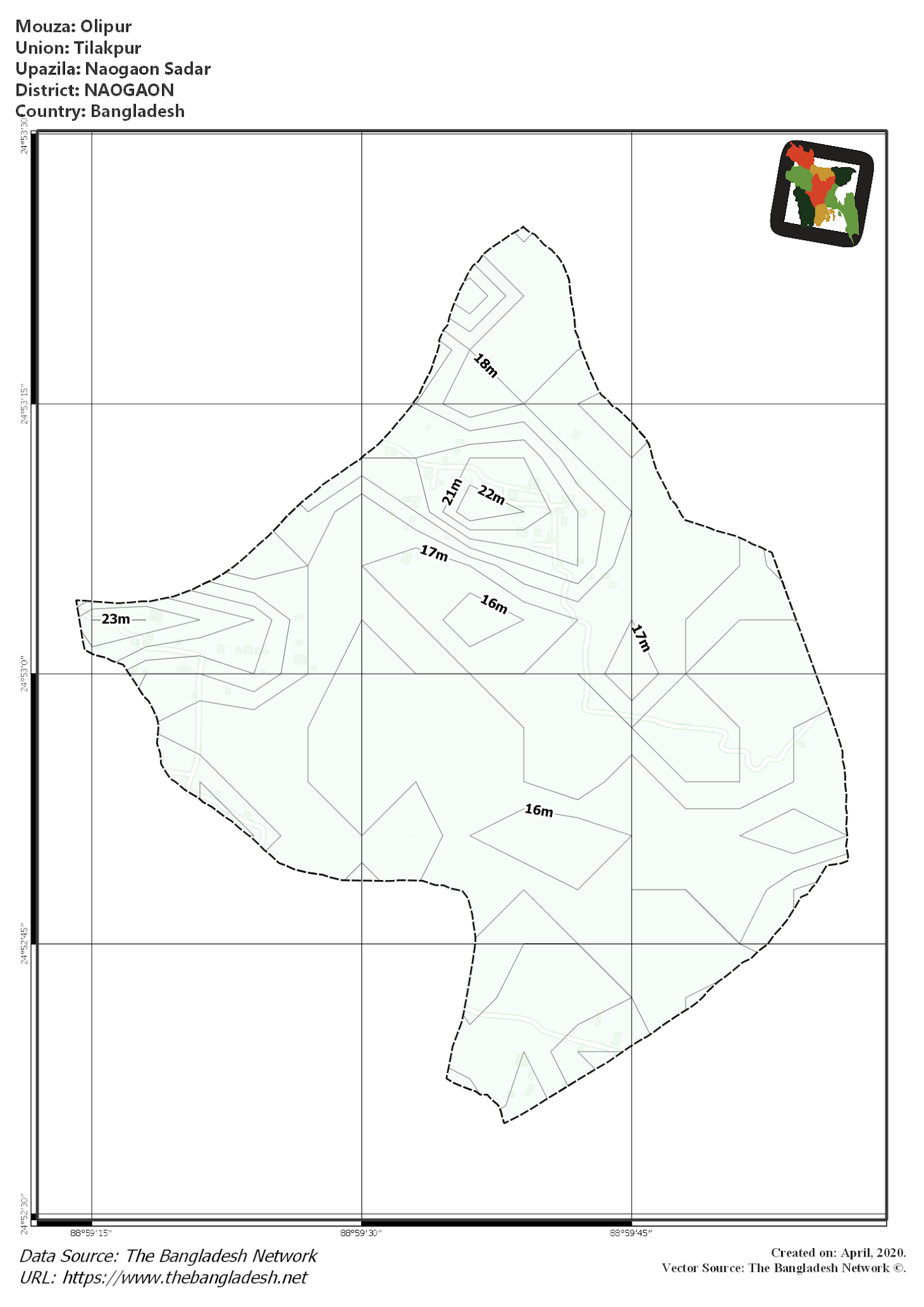 Map of Olipur Mouza of Naogaon Sadar Upazila, NAOGAON, Bangladesh.