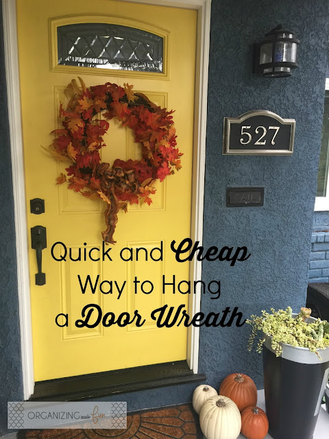 Quick and CHEAP way to hang a door wreath :: OrganizingMadeFun.com