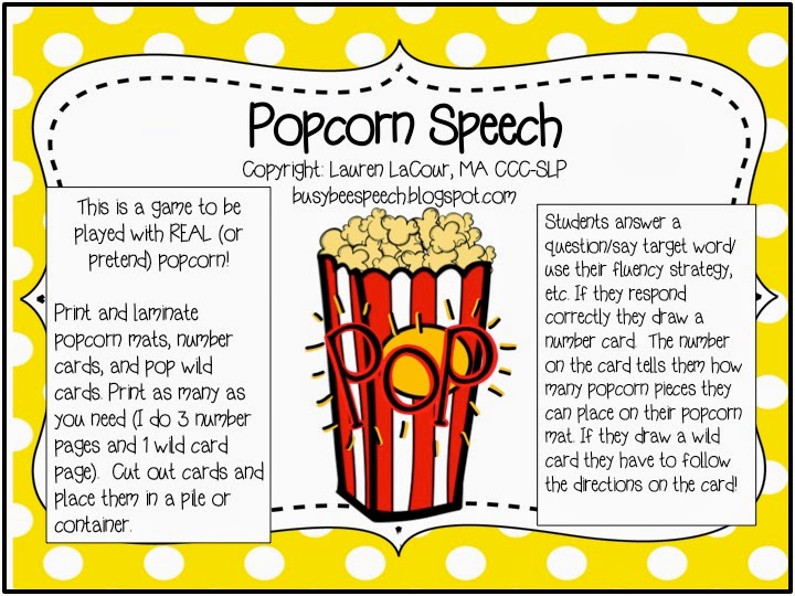 Busy Bee Speech Popcorn Speech {FREEBIE}