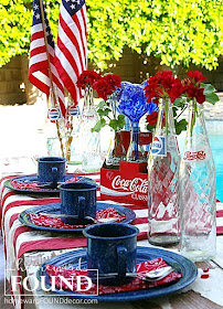 red white and blue, junk, repurpose, summer, party decor, entertaining, Memorial Day, Labor Day, Fourth of July, tablescape,  homewardFOUNDdecor.com