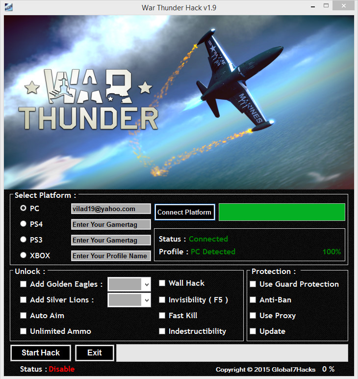 War Thunder Hack v1.9 Unlimited Golden Eagles, Silver Lions, Ammo