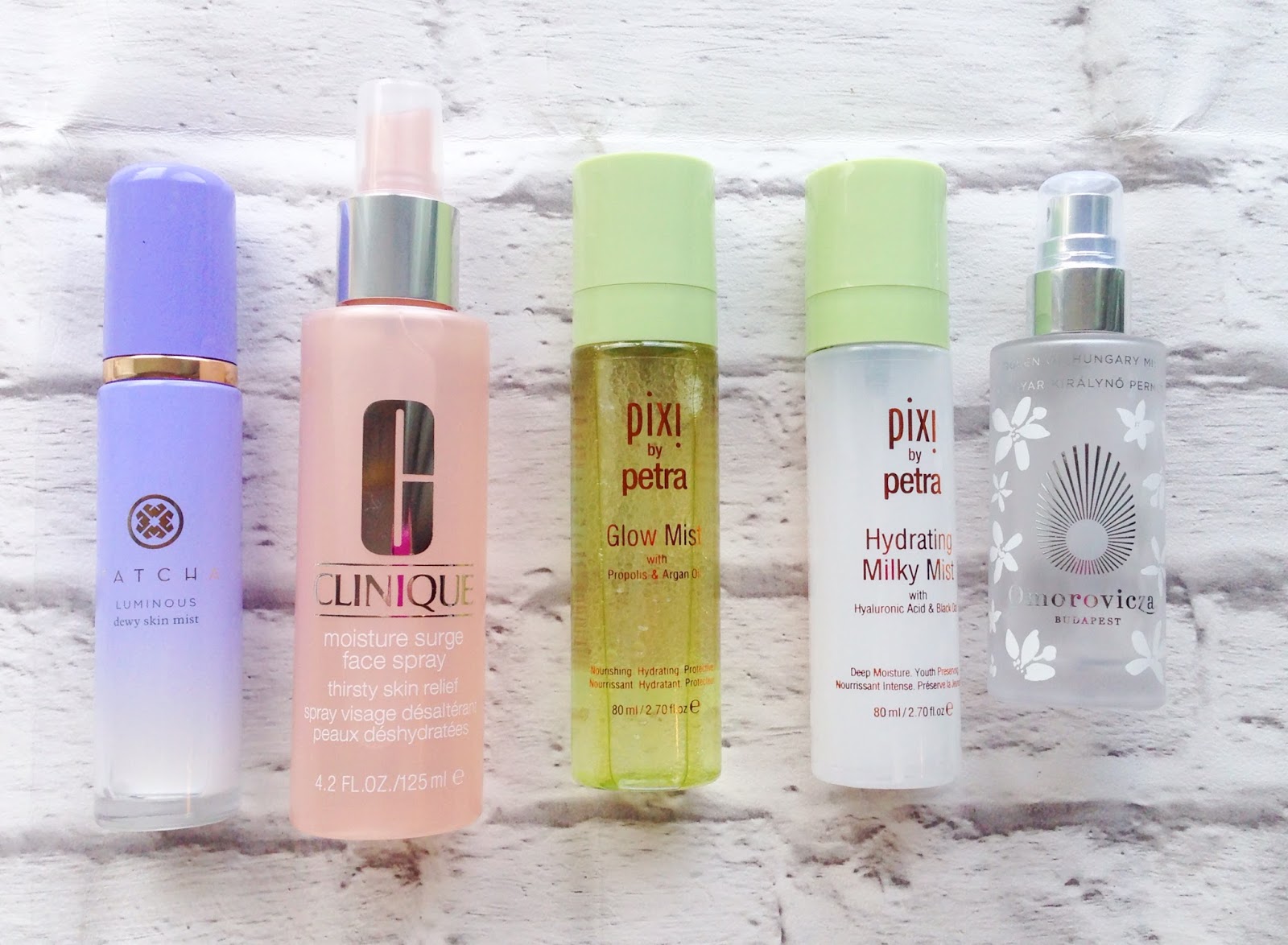 Top five facial mists featuring Clinique, Omorovicza, Tatcha and Pixi