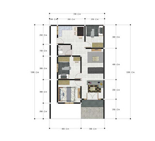 Denah Rumah Minimalis Ukuran 7x10 Kamar 3 Sederhana