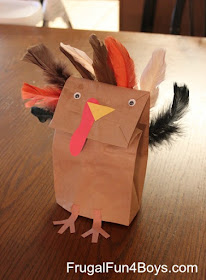 Cute feather paperbag turkey with real feathers