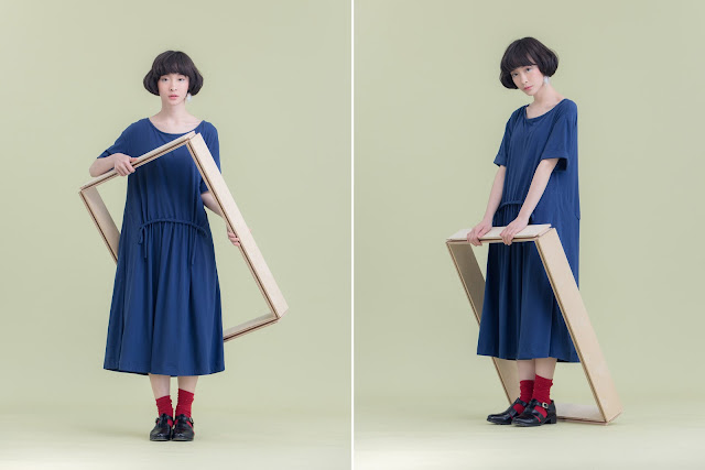 時間曲率有機棉抽繩短袖長洋裝