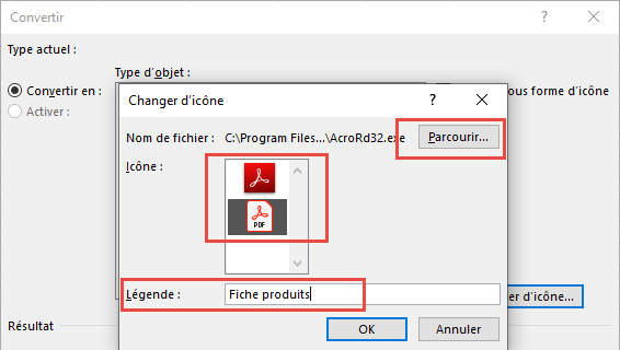 Nomer Objet PDF inséré dans Excel