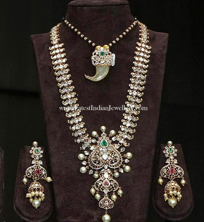 Latest Pachi Diamond Long Bridal Haram Set - Latest Indian Jewellery