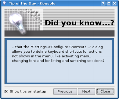 Tip of the day window Tip of the day window