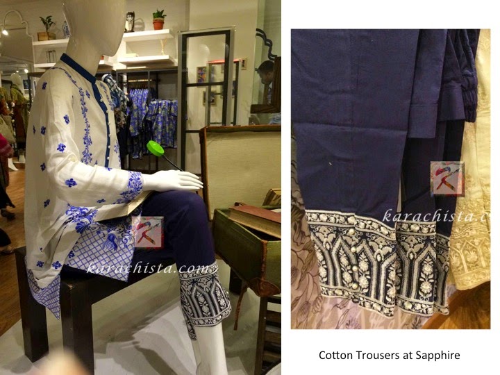 Blue and white embroidered trousers from Sapphire