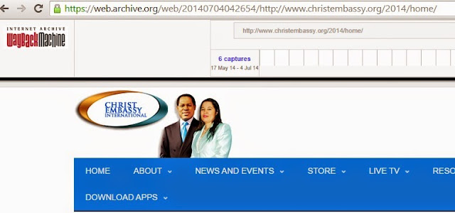 Pastor Chris and Anita Oyakhilome at the top of the Christ Embassy website July 2014