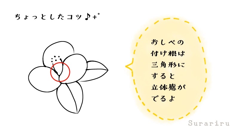 簡単な椿の花のイラストの描き方 ボールペンイラストと水彩 遠北ほのかのsurariru