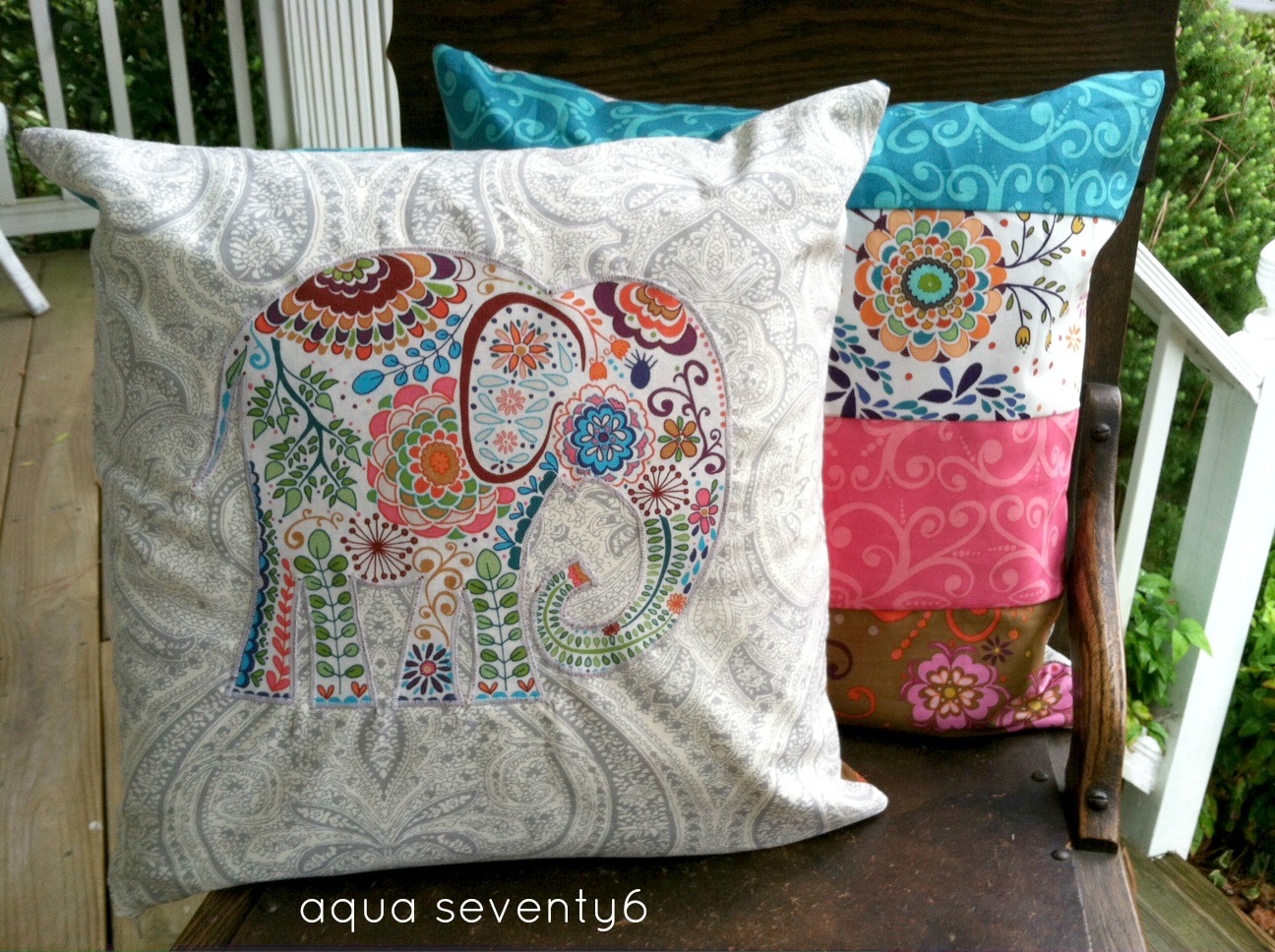 Aqua Seventy6: Elephant Applique and Patchwork Throw Pillows