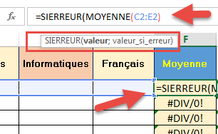 Insertion de la fonction SIERREUR