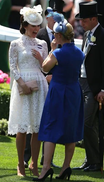 Queen Elizabeth, Duchess Camilla, Duchess Catherine, Countess Sophie of Wessex, Princess Beatrice, Princess Eugenie, Zara Phillips, Kate Middleton wore lace dress