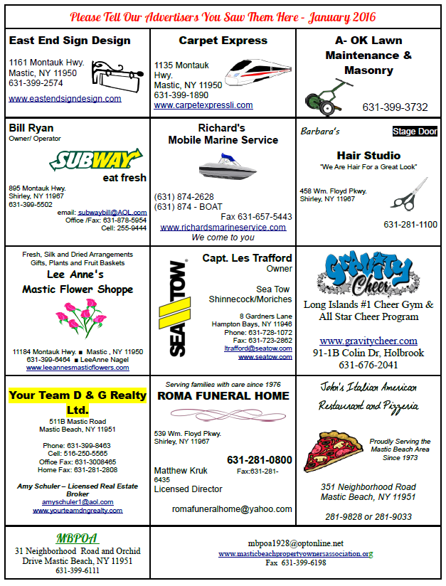 Mastic Beach Property Owners Association Newsletter February 2016
