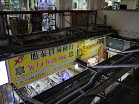 Looking down at the ground floor of the Chungking Mansions