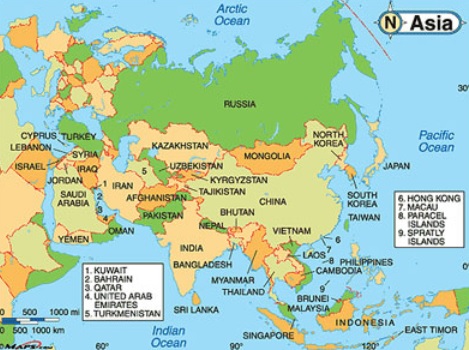 Peta Bumi Asia  Pembagian Kawasan dan Batas batasnya 