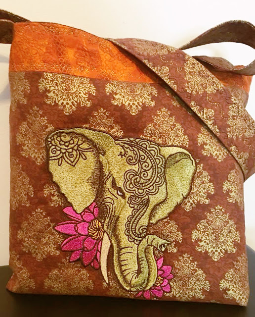 Инъдийский слон машинная вышивка на сумке 