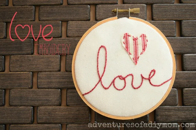 embroidery hoop love art using stem stitch